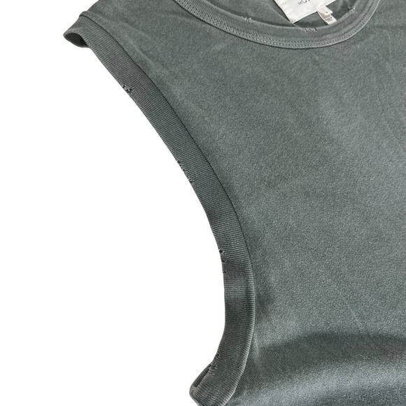 The Great Distressed Cotton Maxi Dress Sage Green Side Slit Sleeveless Size M - Picture 13 of 16